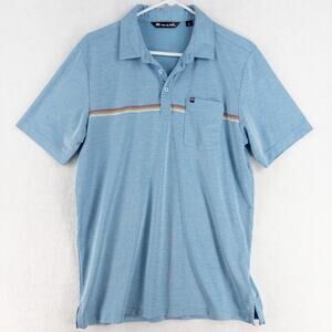 Travis Mathew Cabana Blue Knit Polo Shirt Wrinkle Resident Stretch Golf Large